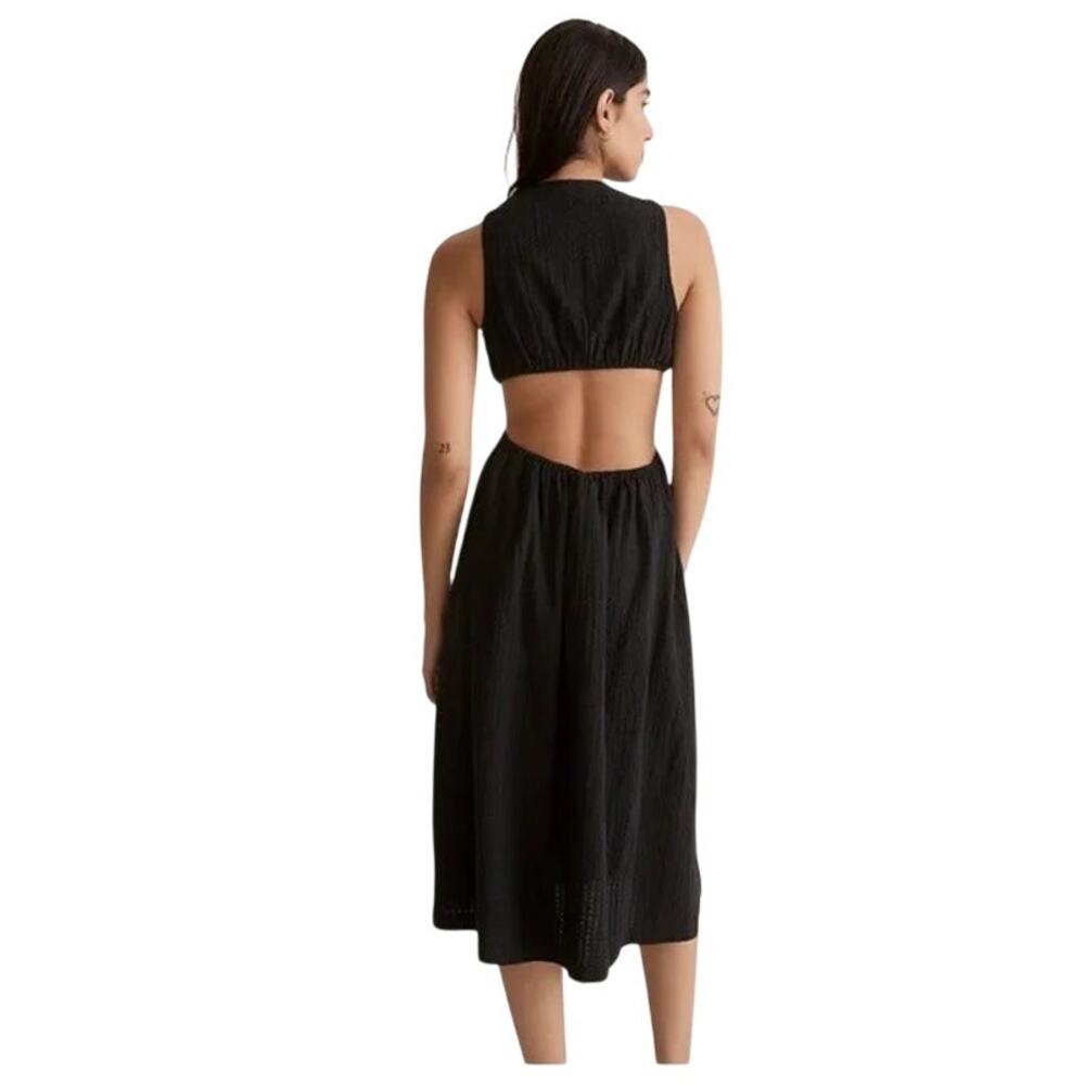 MADEWELL Dress NEW $128 Black Seersucker Cutout Sleeveless Cotton Midi Size XXS - Picture 2 of 8